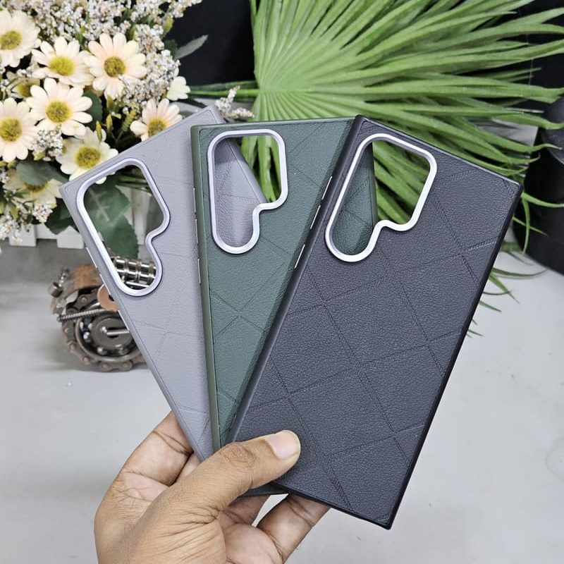 Premium Design PU-Leather Magsae Support Hard Case With Matel Camera Frame For Samsung