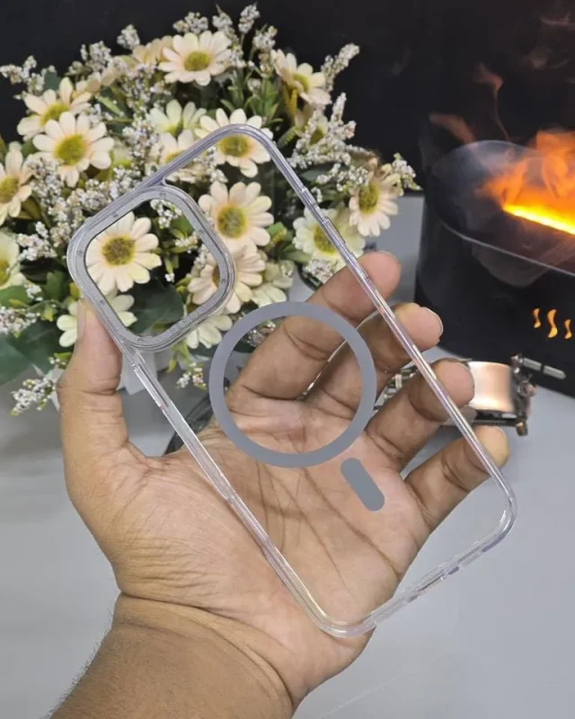 Berlia Transparent Clear Bumper Magsafe Support Hard case With Matel Camera Frame