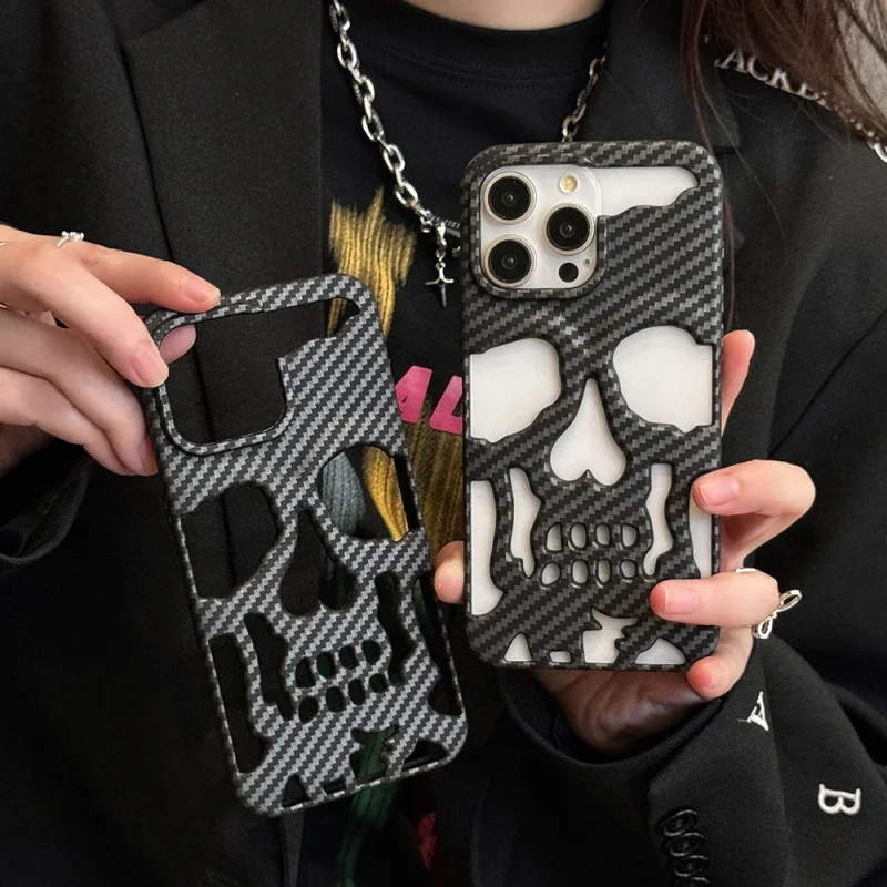 Carbon Fiber Hollow Skull Phone Case for iPhone