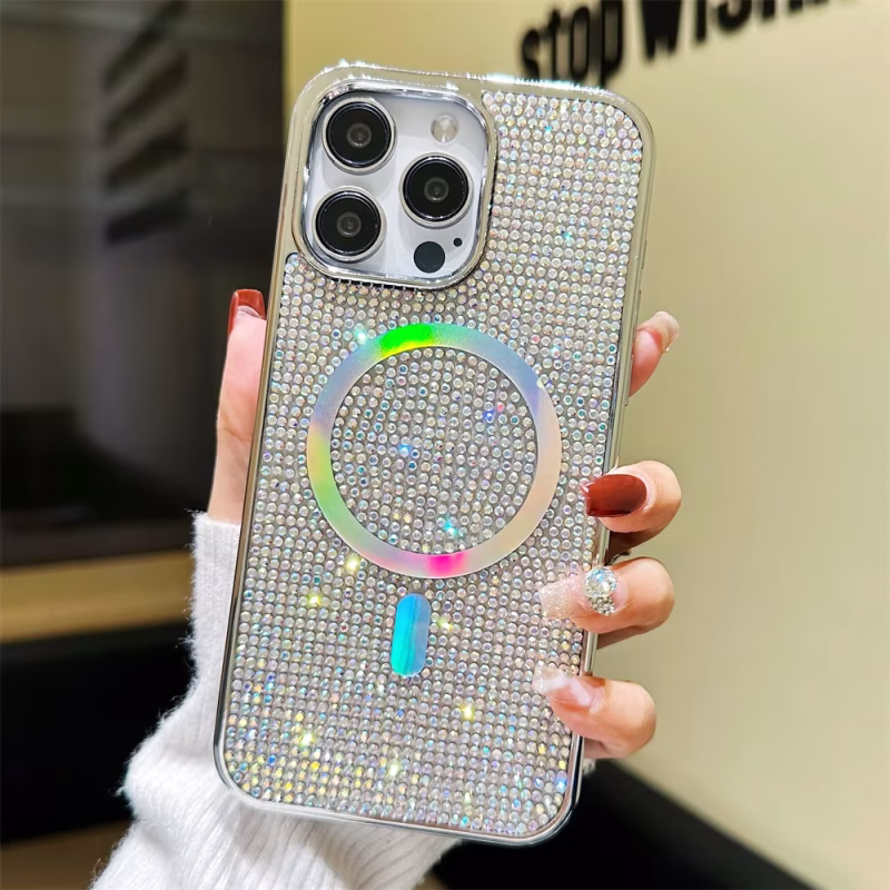 Stone Glitter Design Magsafe Support Hard Case For iphone