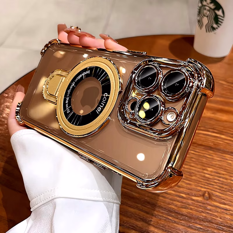 Transparent Bumper Magsafe Support Stand Case With Camera Lens Protection for iphone