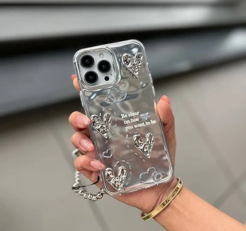 New silvery heart case with pendents Chain
