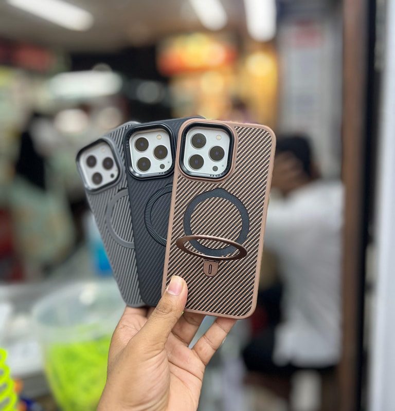 Premium Quality Carbon Design Stand Magsafe Case Available For iPhone
