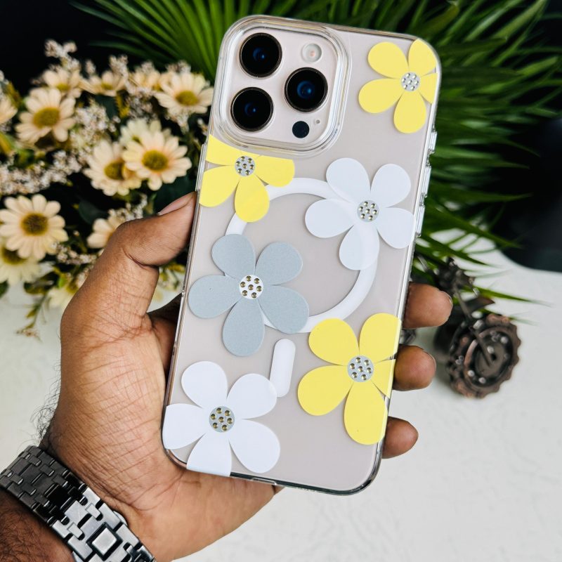 Transparent Flower Hard Case With Magsafe Support For iphone