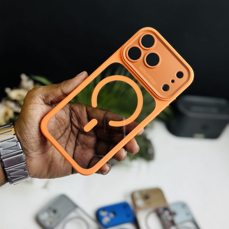 Momex Premium Shockproof Anti Yellow Transparent Magsafe Support Case With Matel Camera Frame