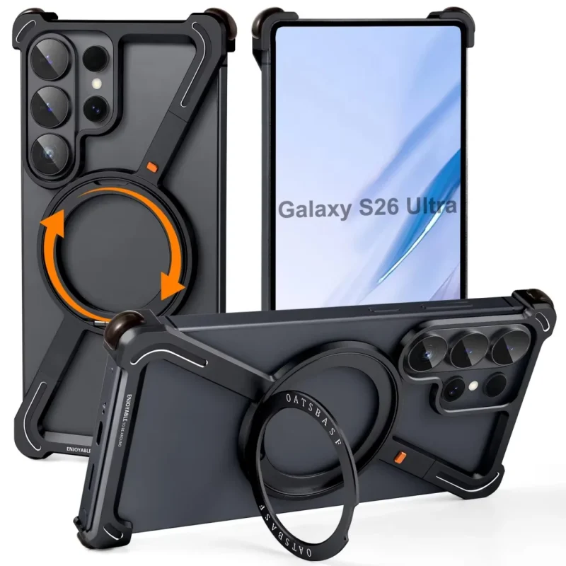Samsung Galaxy S26 Ultra , 25 ultra, 24 ultra Z Shape Metal Case with Magsafe & 360° Rotatable Stand