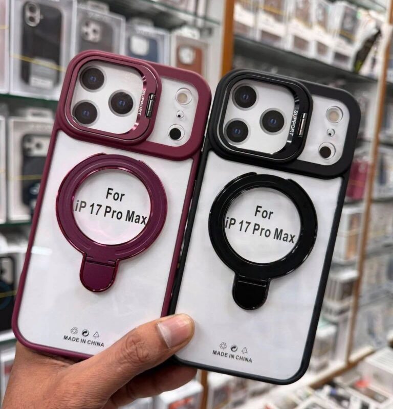 Anti-Yellow Transparent MagSafe Double Stand Case with Camera Ring Protector for iPhone | Best Price in Bangladesh (iPhone 12 to 17 Series)